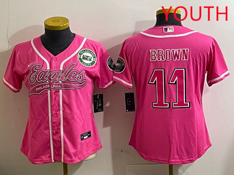 Youth Philadelphia Eagles #11 Brown Pink Jointly Name 2025 Nike Limited NFL Jersey style 5->youth nfl jersey->Youth Jersey
